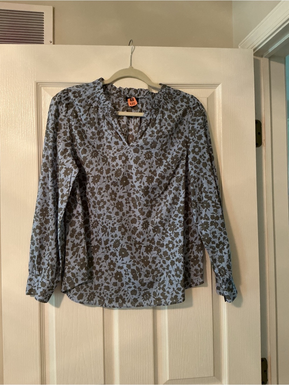 Talbots Blue Floral V-Neck Long Sleeve Blouse